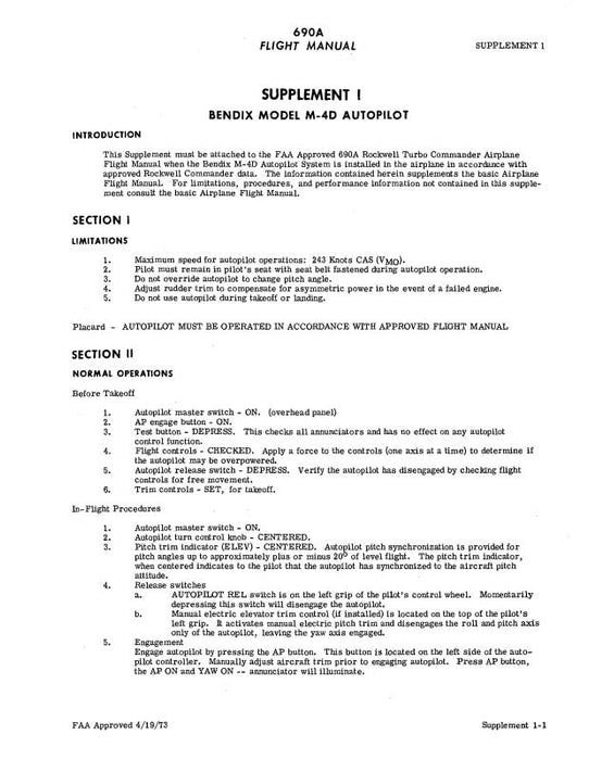 Bendix M-4D Series Flight Manual Supplement (BXM4D-F-C)