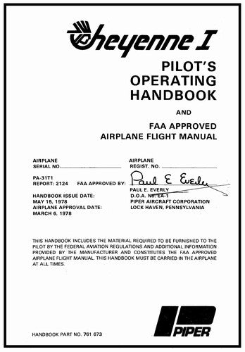 Piper PA-31T1 Cheyenne 1 1978-83 Pilot's Operating Handbook (761-673)