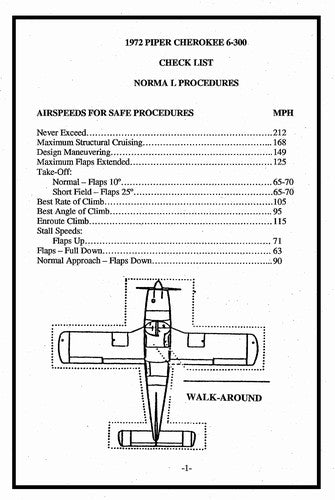 Piper PA32-300 CherokeeSix1979 Pilot's Checklist (PA32300-79-CL-C)