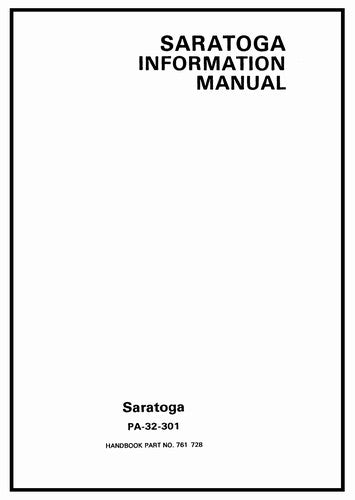 Piper PA32-301 Saratoga 1980 & Up Pilot's Information Manual (761-728)