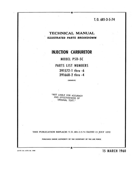 Bendix PSD-5C Injection Carburetor Illustrated Parts Catalog (6R1-3-5-74)
