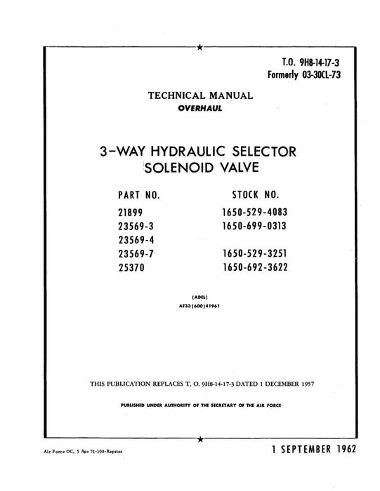 Adel 3-WayHydraulicSelectorSelenoid Overhaul Manual (9H8-14-17-3)
