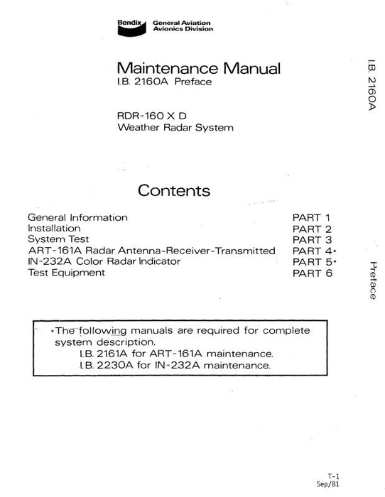 Bendix RDR-160XD Maintenance Manual (I.B.2160A)