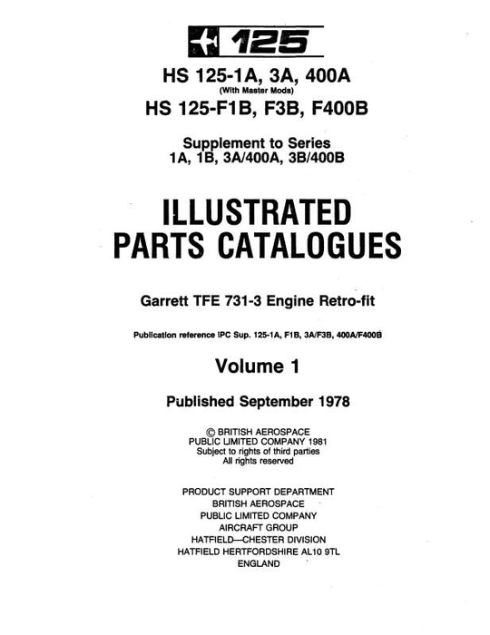 Hawker HS125-1A,3A,400A,F1B,F3B,F400B Parts Catalog (HKHS125-M-C)