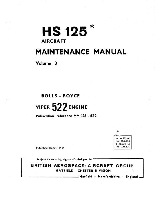 DeHavilland HS125 1964 Maintenance Manual (DEHS125-64-M-C)