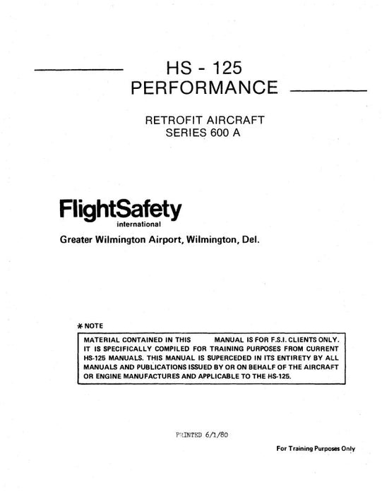 DeHavilland HS125 1980 Performance Manual (DEHS125-80-PERC)