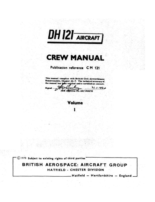 DeHavilland DH121 Aircraft 1978 Crew Manual (DEDH121-78-CR-C)