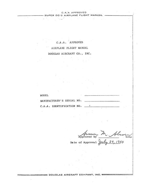 McDonnell Douglas Super DC-3 1950 Airplane Flight Manual (MCDC3-50-F-C)