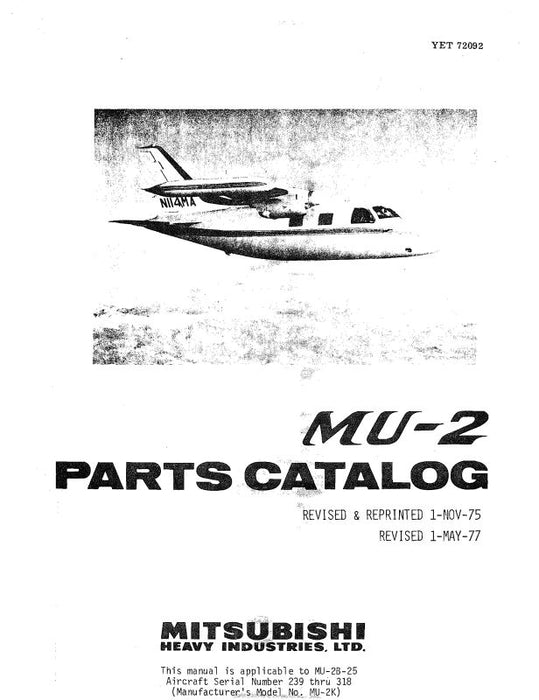 Mitsubishi Heavy Industries MU-2 Series 1975 Parts Catalog (YET-72092)