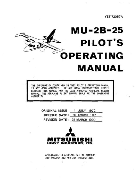 Mitsubishi Heavy Industries MU-2B-25 1972 Pilot's Operating Manual (YET-72067A)