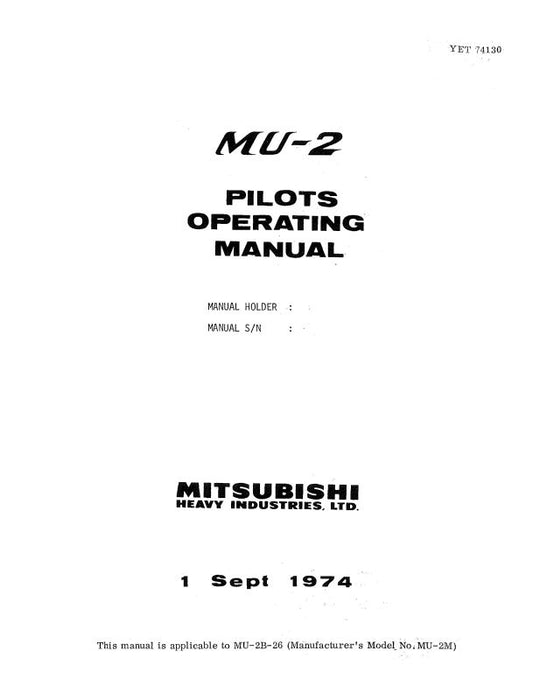 Mitsubishi Heavy Industries Mitsubishi MU-2B-26 1980 Flight Manual (YET-74130)