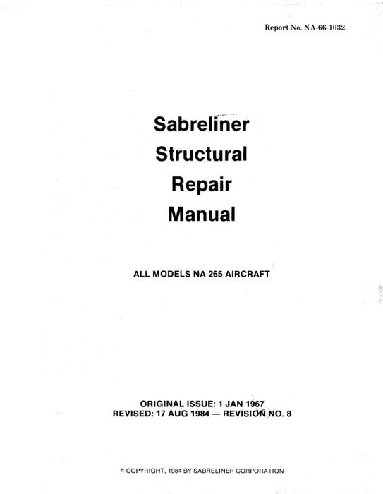 North American NA-265 Sabreliner 1967 Structural Repair Manual (NA-66-1032)
