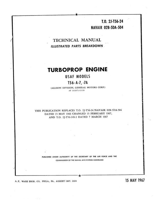 Allison T-56-A-7,-7A Turboprop Engine Illustrated Parts (2J-T56-24)