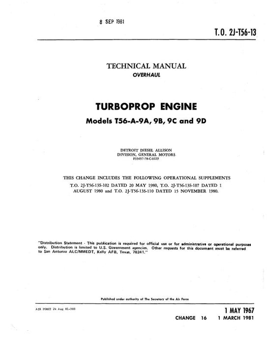 Allison T-56-A-9A,9B,9C,9D Overhaul Manual (2J-T56-13)