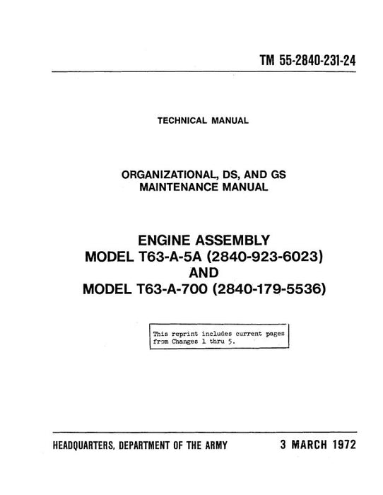 Allison T63-A-5A, T63-A-700 Organizational Maintenance (55-2840-231-24)