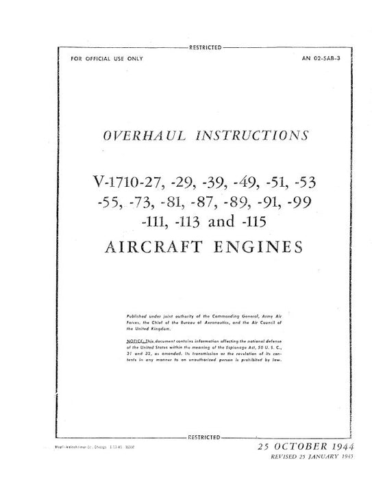 Allison  V-1710-27 thru 115 Overhaul Manual (02-5AB-3)
