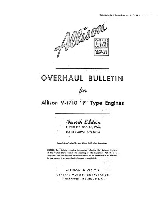Allison  V-1710-F Type Engines Overhaul Manual (ALD-4F3)