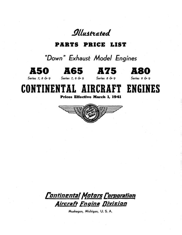 Continental A50, A65, A75, A80 Parts Price List (COA50,65,75-P-C ...