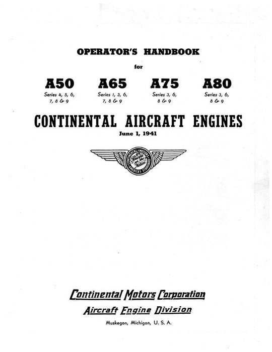 Continental A50, A65, A75, A80 Operator's Handbook (COA50,65,75,80M)