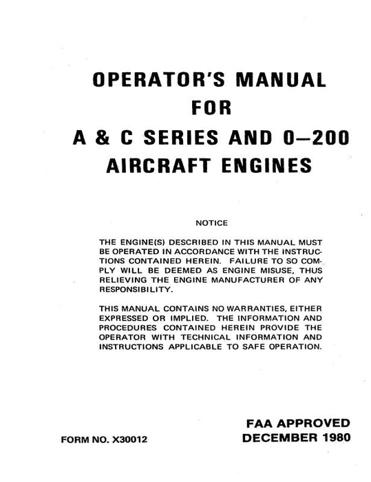 Continental A & C Series & O-200 1980 Operator's Manual (X30012)