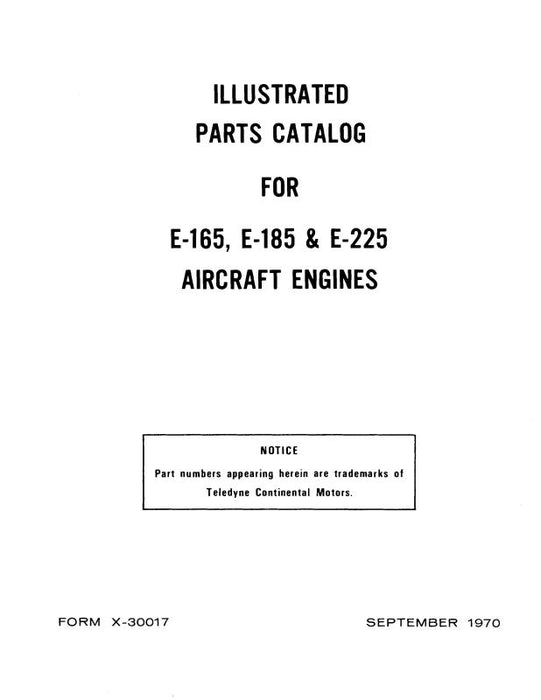 Continental E-165, E-185, E-225 AC Engines Parts Catalog (X-30017)