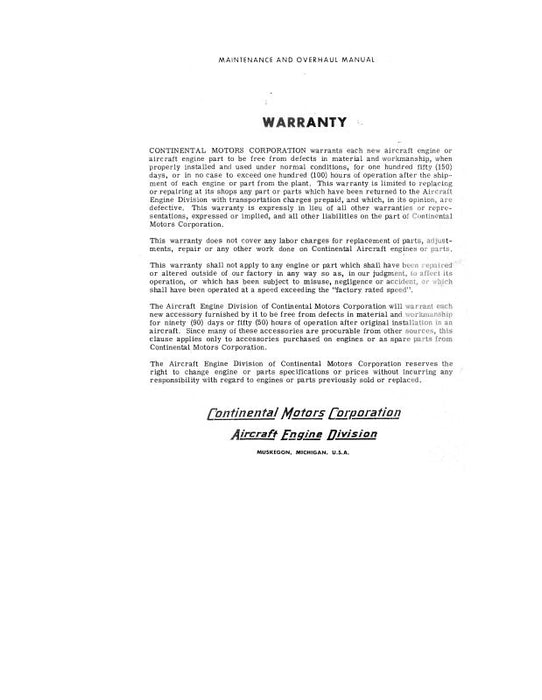 Continental E-165,185 Series Maintenance & Overhaul Manual (COE165-M-C)