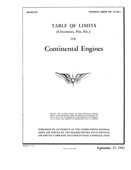 Continental Table of Limits Table of Limits (02-40-1)