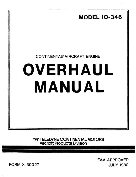 Continental IO-346-A Engine Overhaul Manual (COIO346A-64OHC)