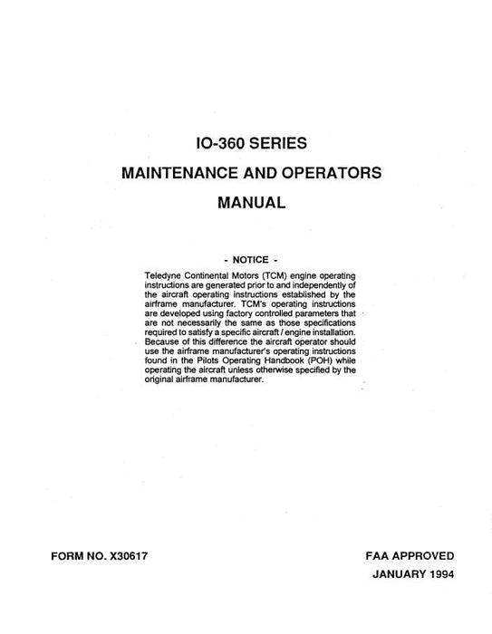 Continental IO-360 Series 1994 Operators & Maintenance (X30617)