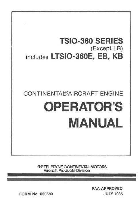 Continental TSIO360 & LTSIO360 Series 1985 Operator's Manual