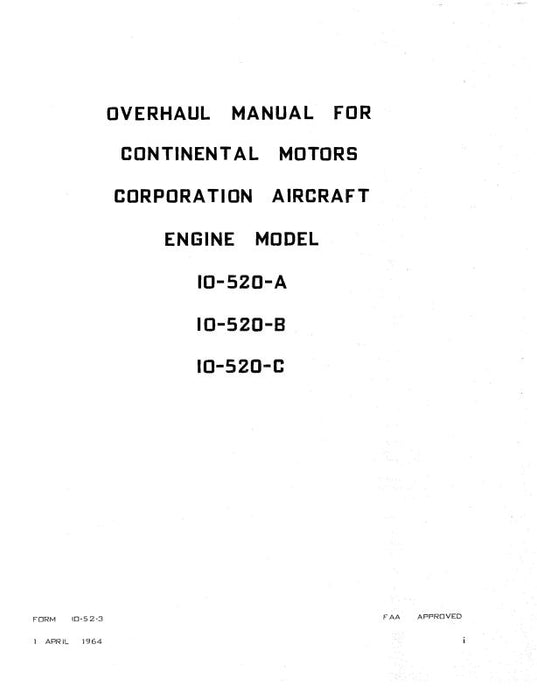 Continental IO-520-A, B, C 1964 Overhaul Manual (10-52-3)