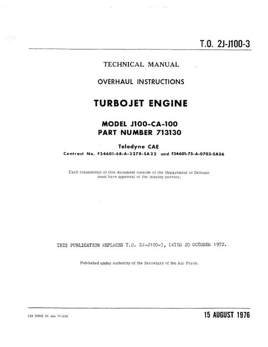 Continental J100-CA-100 Turbo Jet Engine Overhaul Manual (2J-J100-3)