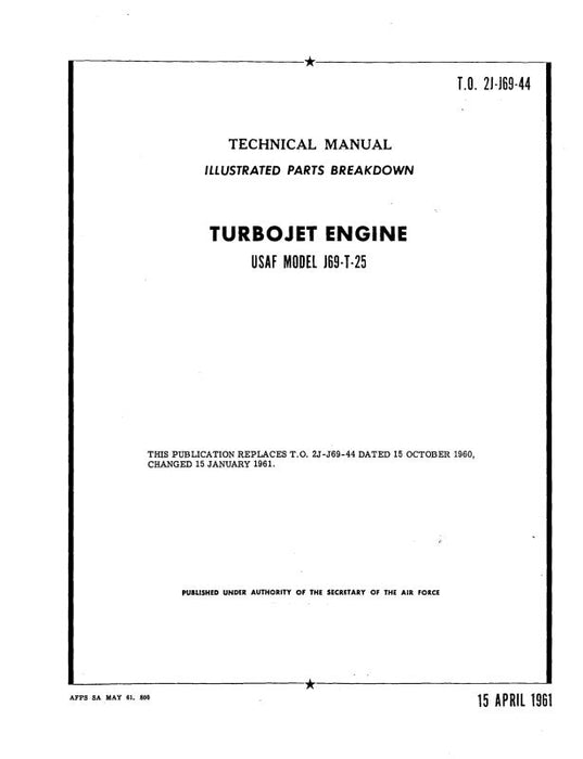 Continental USAF Model J69-T-25 1961 Parts Manual (2J-J69-44)