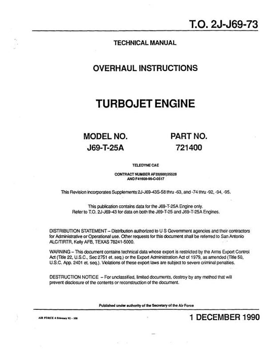 Continental J69-T-25A Turbo Jet Engine Overhaul Instructions (2J-J69-73)