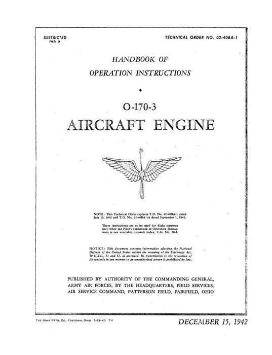 Continental O-170-3 Aircraft Engine Operator's Manual (02-40BA-1)
