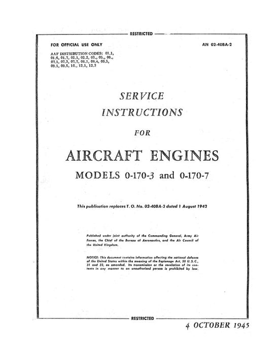 Continental O-170-3 Aircraft Engine Service Instructions (02-40BA-2)