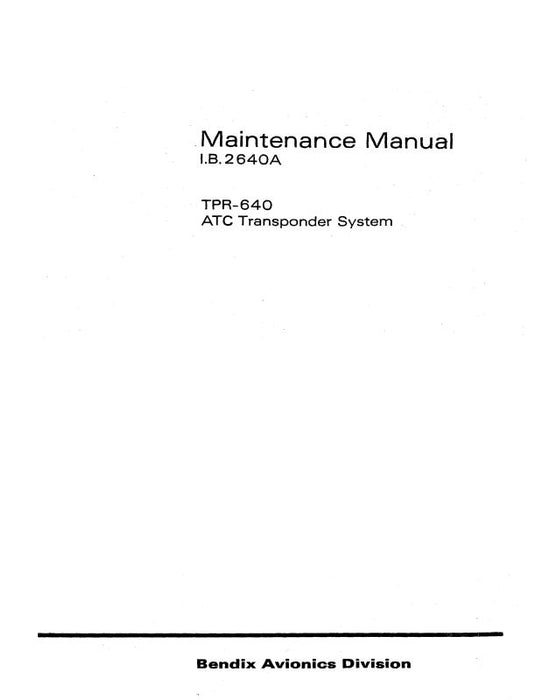 Bendix TPR-640 ATC Transponder 1971 Maintenance (2640A)