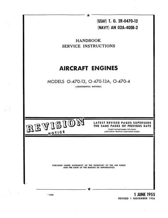 Continental 0-470-13-13A-4 1956 Service Instructions Manual (2R-0470-12)