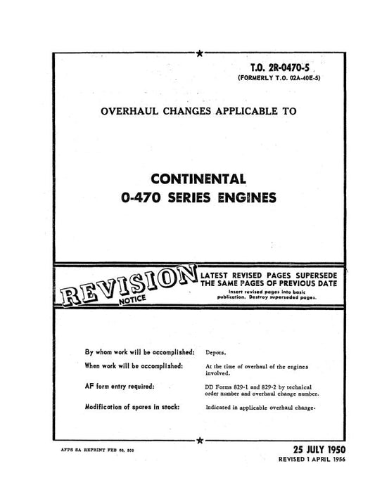 Continental O-470 Series Engines Series Overhaul Changes (2R-0470-5)