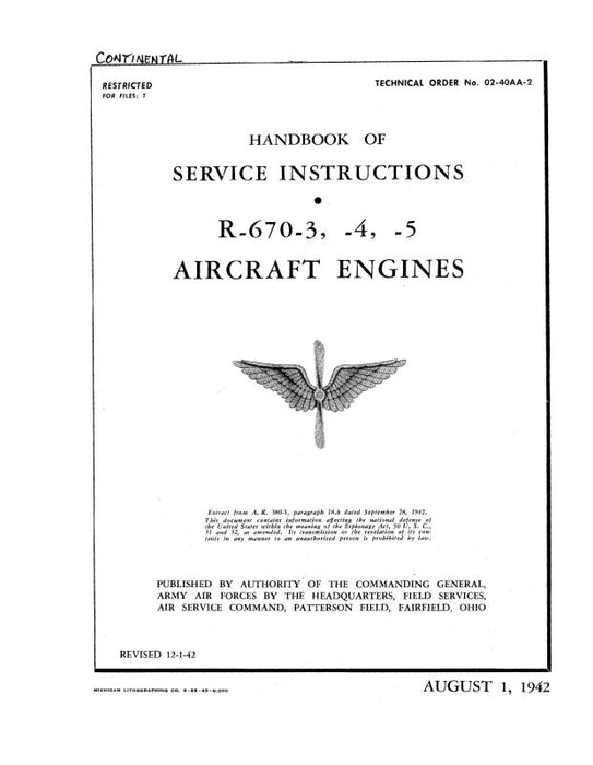 Continental R-670-3, -4, -5 1942 Maintenance Instructions (02-40AA-2-42)