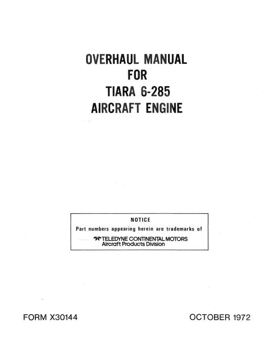 Continental Tiara 6-285 1972 Overhaul Manual (X-30144)