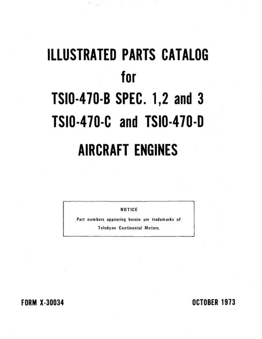 Continental TSIO-470 Series 1973 Service Parts Catalog (X30034A)