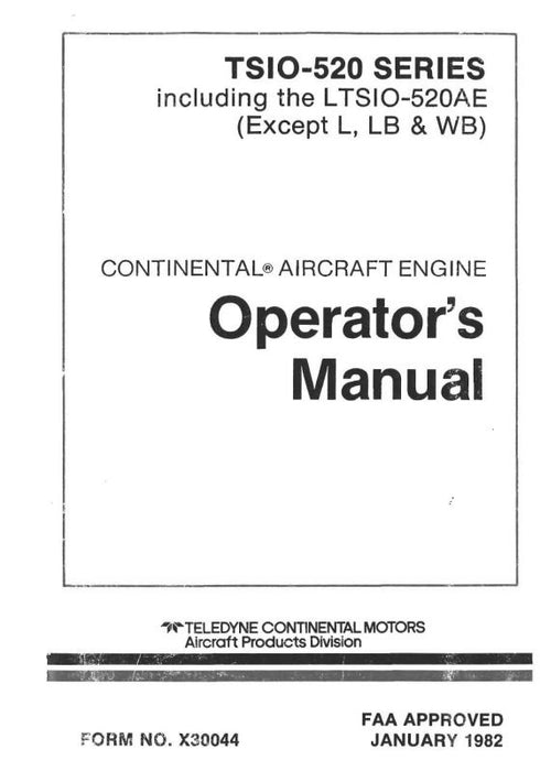 Continental TSIO-520 Series 1982 Operator's Manual (X30044)