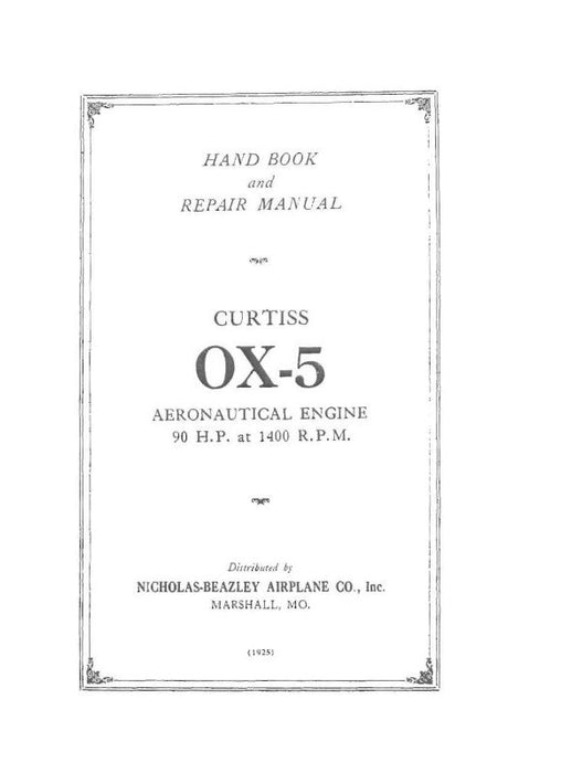 Curtiss-Wright OX5 Handbook & Repair Engine Handbook (CWOX5-HB-C)