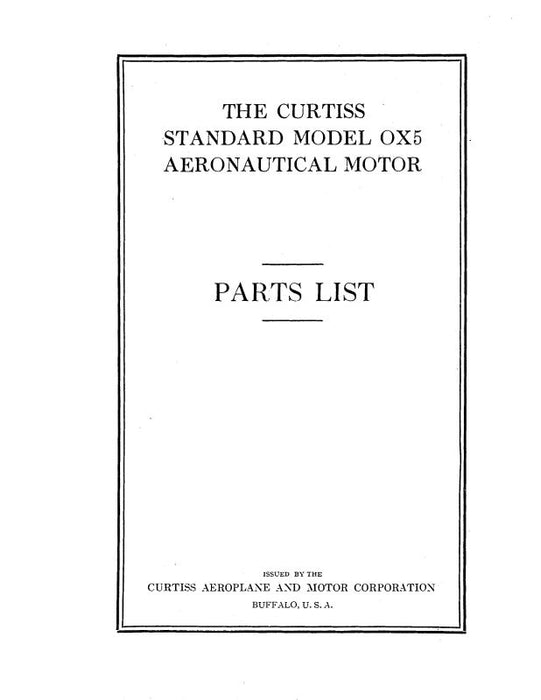Curtiss-Wright OX5 Aeronautical Motor Parts Catalog (CWOX5--P-C)
