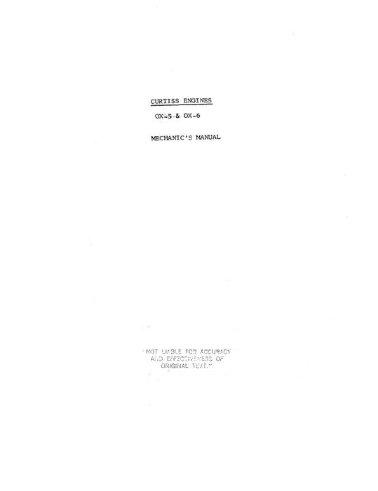 Curtiss-Wright OX5, OX-6 Engine Handbook Engine Handbook (CWOX5,6--HB-C)