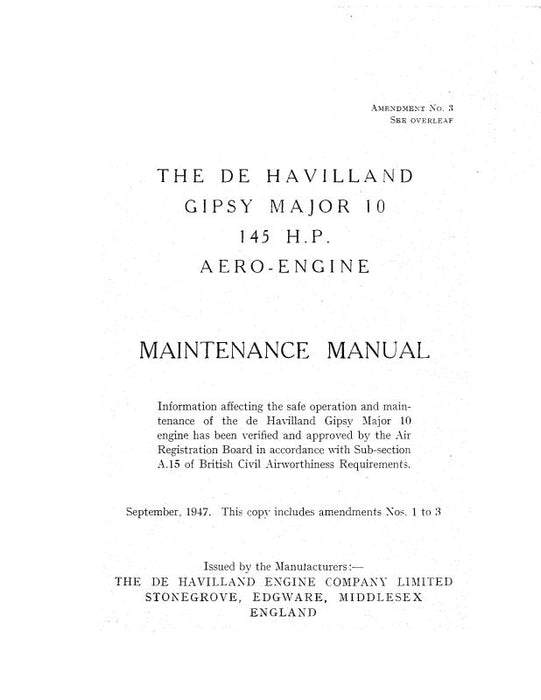 DeHavilland Gipsy Major 10 Series  145 HP Maintenance (DE10-145HP-M-C)