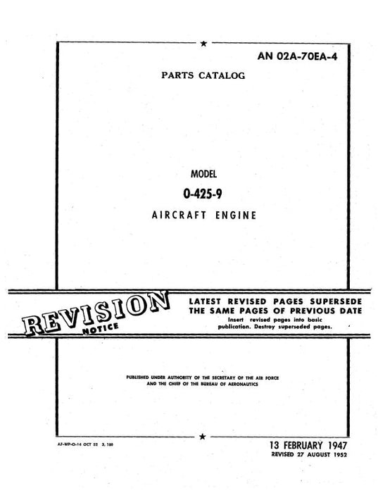 Franklin 0-425-9 1947 Parts Catalog (AN02A-70EA-4)