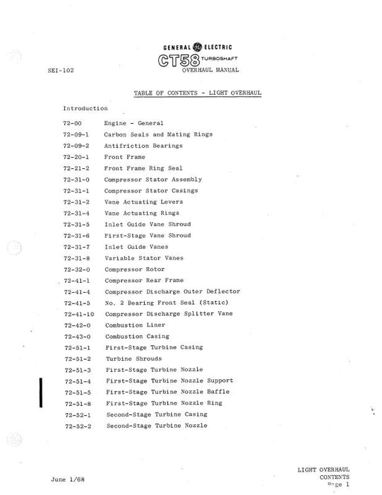 General Electric Company CT58 Turboshaft Engines Overhaul Manual (SEI-102)