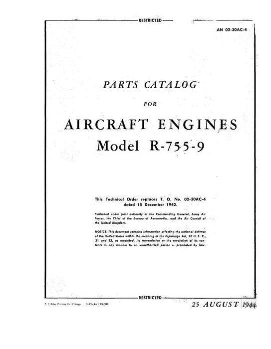 Jacobs R-755-9 Engine Parts Catalog (02-30AC-4)